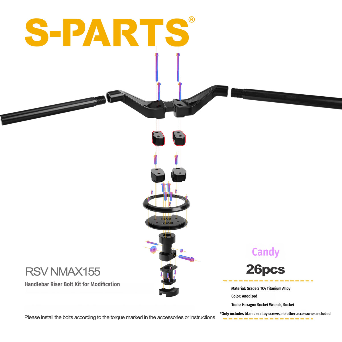 SPARTS RSV NMAX155 Handlebar Conversion Titanium Bolt Upgrade Fastener Kit