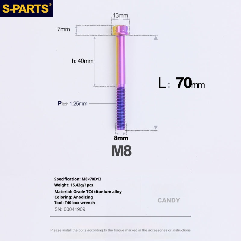SPARTS A3 Series Candy Color Titanium Screws M8 L10–120mm for Motorcycle Bicycle Car Modification