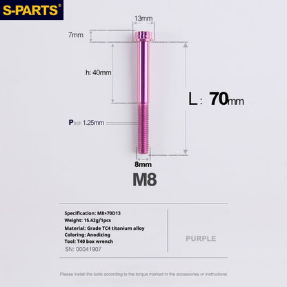 SPARTS A3 Series Purple Titanium Screws M8 L10–120mm for Motorcycle Bicycle Car