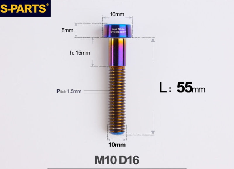 SPARTS Titanium Anti-Theft Fasteners M10×L20-80 D16 P1.5 – Brake Caliper Locking Screw for Motorcycle