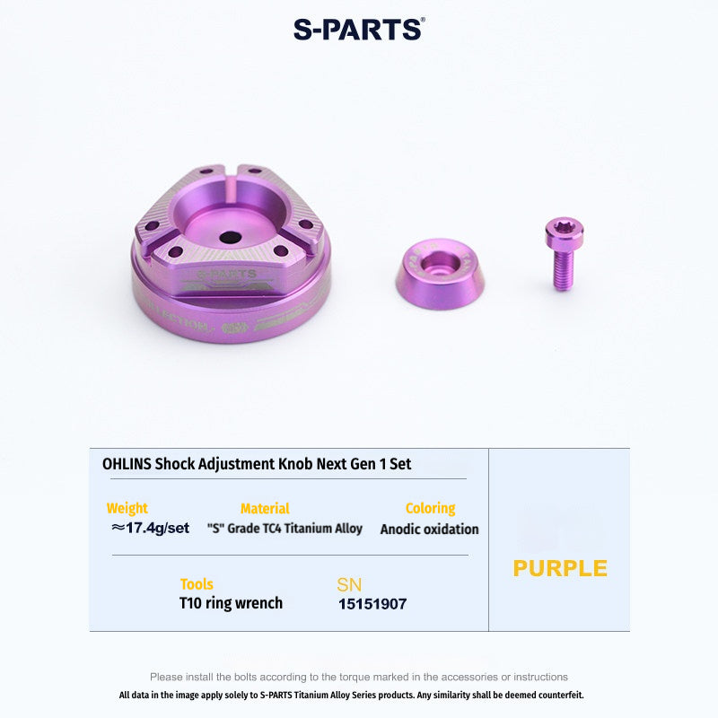 S-PARTS Next-Gen Titanium Suspension Adjuster Knobs for Öhlins Shocks (3-Piece / 6-Piece Kit)