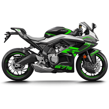 CFMOTO 675SR Violet Graphic Decal Kit Motorcycle Body & Rim Stickers — Black Motorcycle