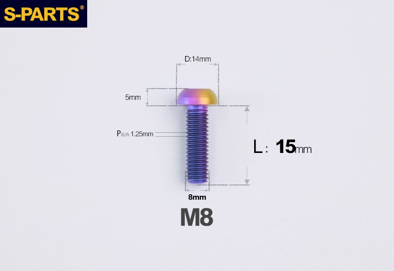 S-PARTS M8 A2 Series TC4 Titanium Bolts – Button Head Fasteners for Bicycle & E-Bike Upgrades