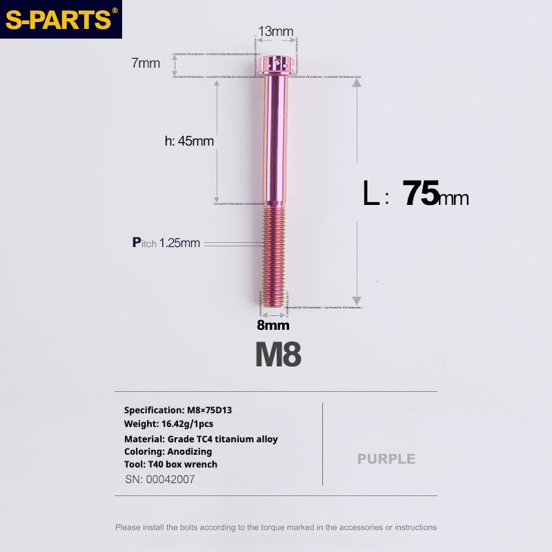 SPARTS A3 Series Purple Titanium Screws M8 L10–120mm for Motorcycle Bicycle Car