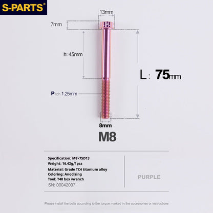 SPARTS A3 Series Purple Titanium Screws M8 L10–120mm for Motorcycle Bicycle Car