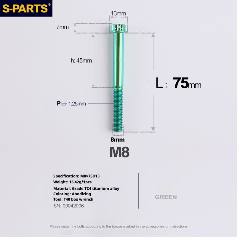 SPARTS A3 Series Green Titanium Screws M8 L10–120mm for Motorcycle Bicycle Car