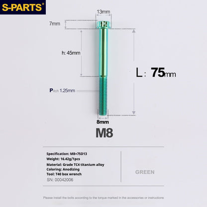SPARTS A3 Series Green Titanium Screws M8 L10–120mm for Motorcycle Bicycle Car