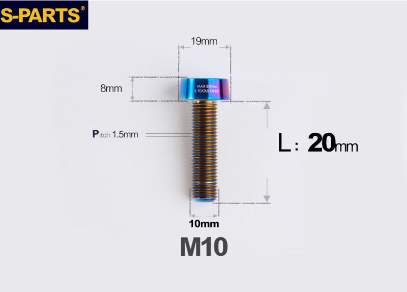 SPARTS Titanium Anti-Theft Fasteners M10 D19×L20-65 P1.5  – Brake Caliper Locking Screw for Motorcycle