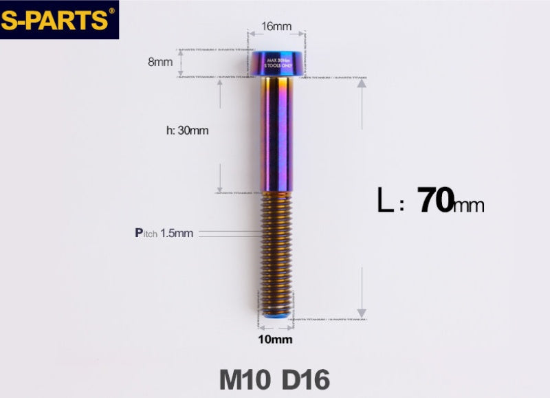 SPARTS Titanium Anti-Theft Fasteners M10×L20-80 D16 P1.5 – Brake Caliper Locking Screw for Motorcycle