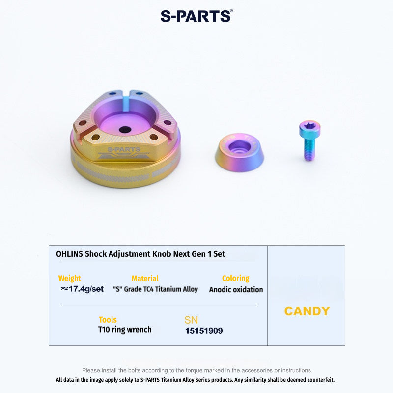 S-PARTS Next-Gen Titanium Suspension Adjuster Knobs for Öhlins Shocks (3-Piece / 6-Piece Kit)