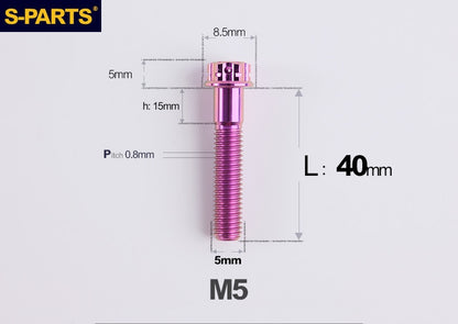 SPARTS M5×6-95mm Standard Head Screw Titanium Bolt for Motorcycle Modification