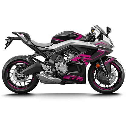 CFMOTO 675SR Violet Graphic Decal Kit Motorcycle Body & Rim Stickers — Black Motorcycle
