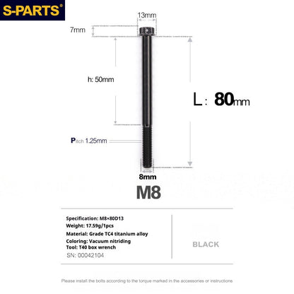 S-PARTS A3 Series M8 Black Titanium Bolts | Motorcycle and Auto Lightweight Modification Obsidian Black L10-120mm
