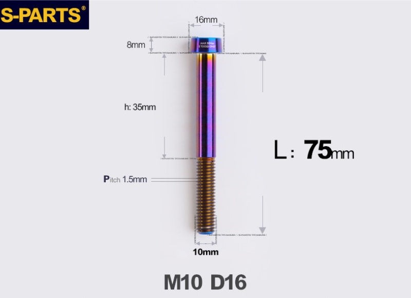 SPARTS Titanium Anti-Theft Fasteners M10×L20-80 D16 P1.5 – Brake Caliper Locking Screw for Motorcycle
