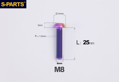 S-PARTS M8 A2 Series TC4 Titanium Bolts – Button Head Fasteners for Bicycle & E-Bike Upgrades