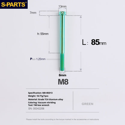 SPARTS A3 Series Green Titanium Screws M8 L10–120mm for Motorcycle Bicycle Car