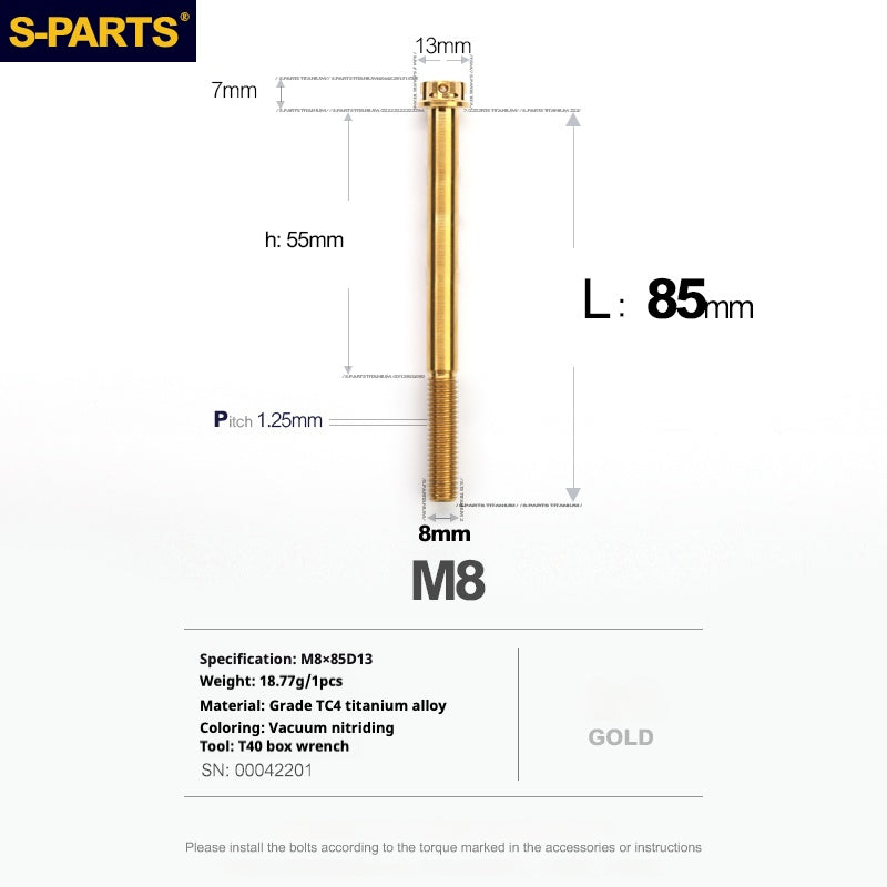 SPARTS A3 Series Golden Titanium Screws M8 L10–120mm for Motorcycle, Bicycle & Car