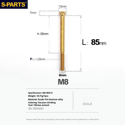 SPARTS A3 Series Golden Titanium Screws M8 L10–120mm for Motorcycle, Bicycle & Car