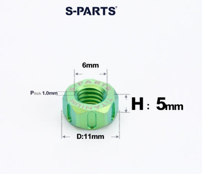 SPARTS Green Titanium Alloy Hex Nuts – TC4 Motorcycle Locking & Fastening Nuts M5 M6 M8 M10 M12