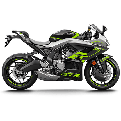 CFMOTO 675SR Violet Graphic Decal Kit Motorcycle Body & Rim Stickers — Black Motorcycle