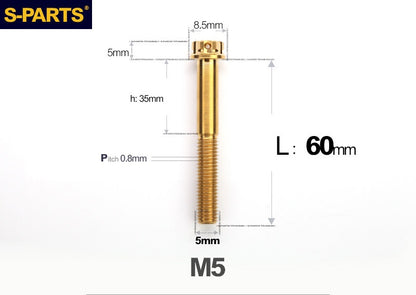 SPARTS M5×6-95mm Standard Head Screw Titanium Bolt for Motorcycle Modification