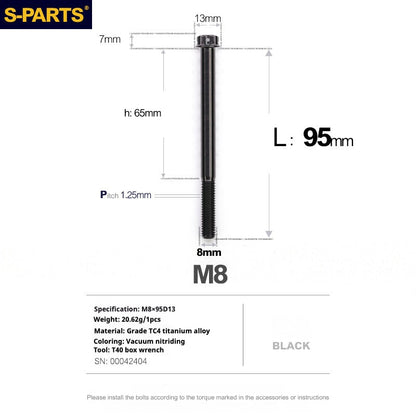 S-PARTS A3 Series M8 Black Titanium Bolts | Motorcycle and Auto Lightweight Modification Obsidian Black L10-120mm