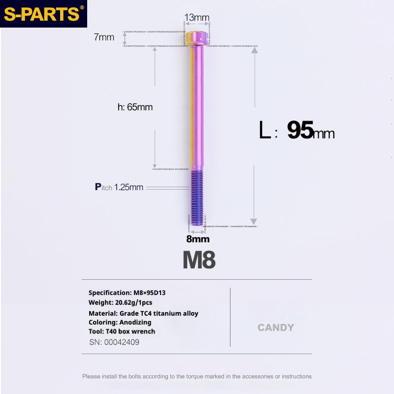 SPARTS A3 Series Candy Color Titanium Screws M8 L10–120mm for Motorcycle Bicycle Car Modification