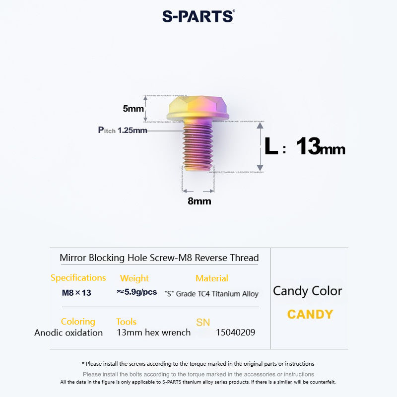 SPARTS Titanium MirrorMotorcycle Rearview Mirror Bolts· M8/M10