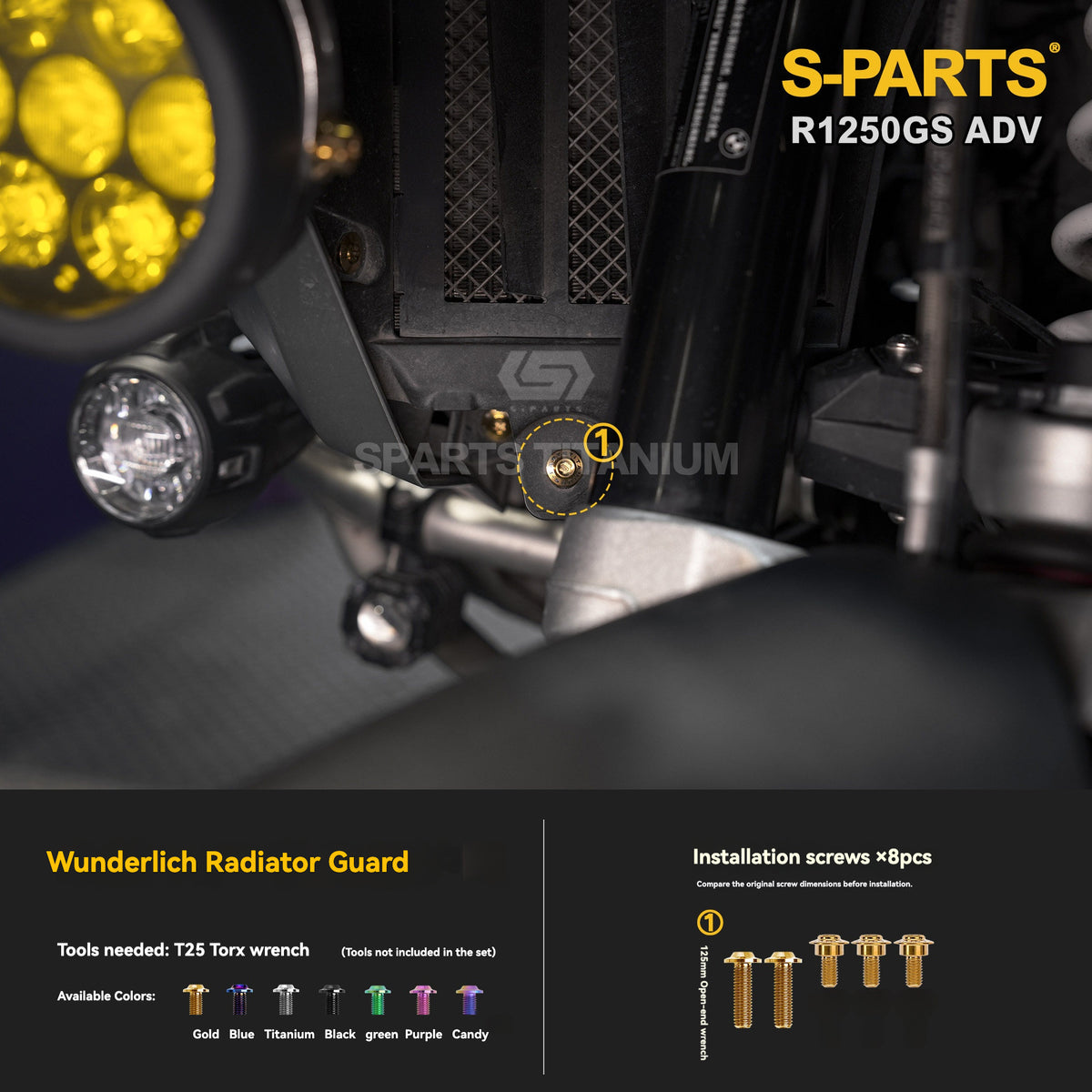 SPARTS Titanium Fairing, Spotlight & Accessory Bolt Kit for BMW R1250GS / ADV