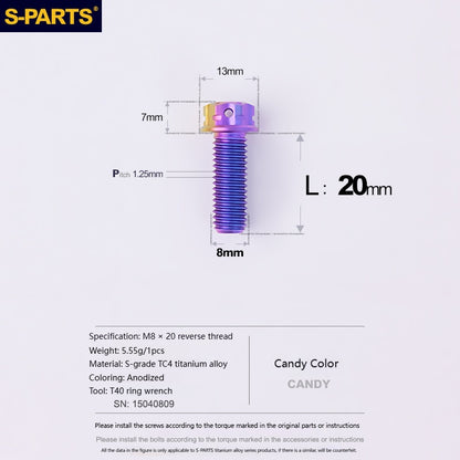 SPARTS Titanium MirrorMotorcycle Rearview Mirror Bolts· M8/M10