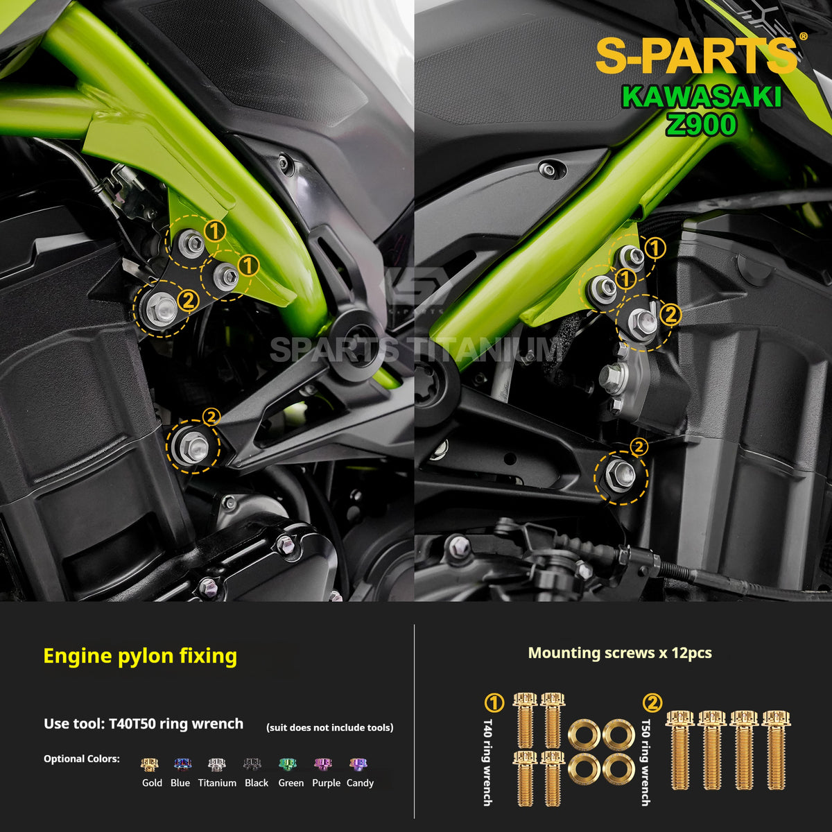 SPARTS TC4 Titanium Bolt Kit for Kawasaki Z900 2021 | Motorcycle Titanium Bolt Upgrade