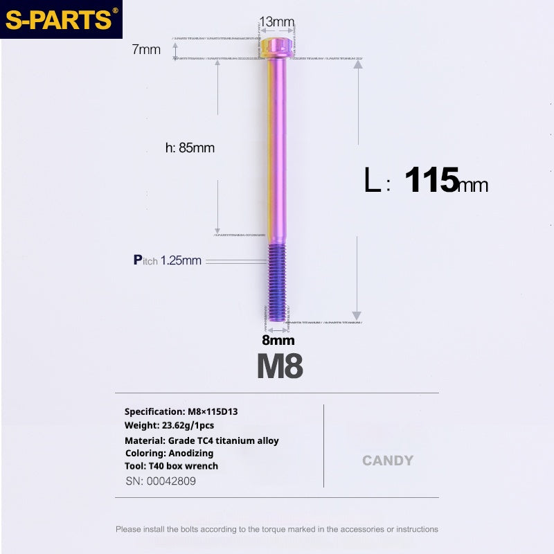 SPARTS A3 Series Candy Color Titanium Screws M8 L10–120mm for Motorcycle Bicycle Car Modification