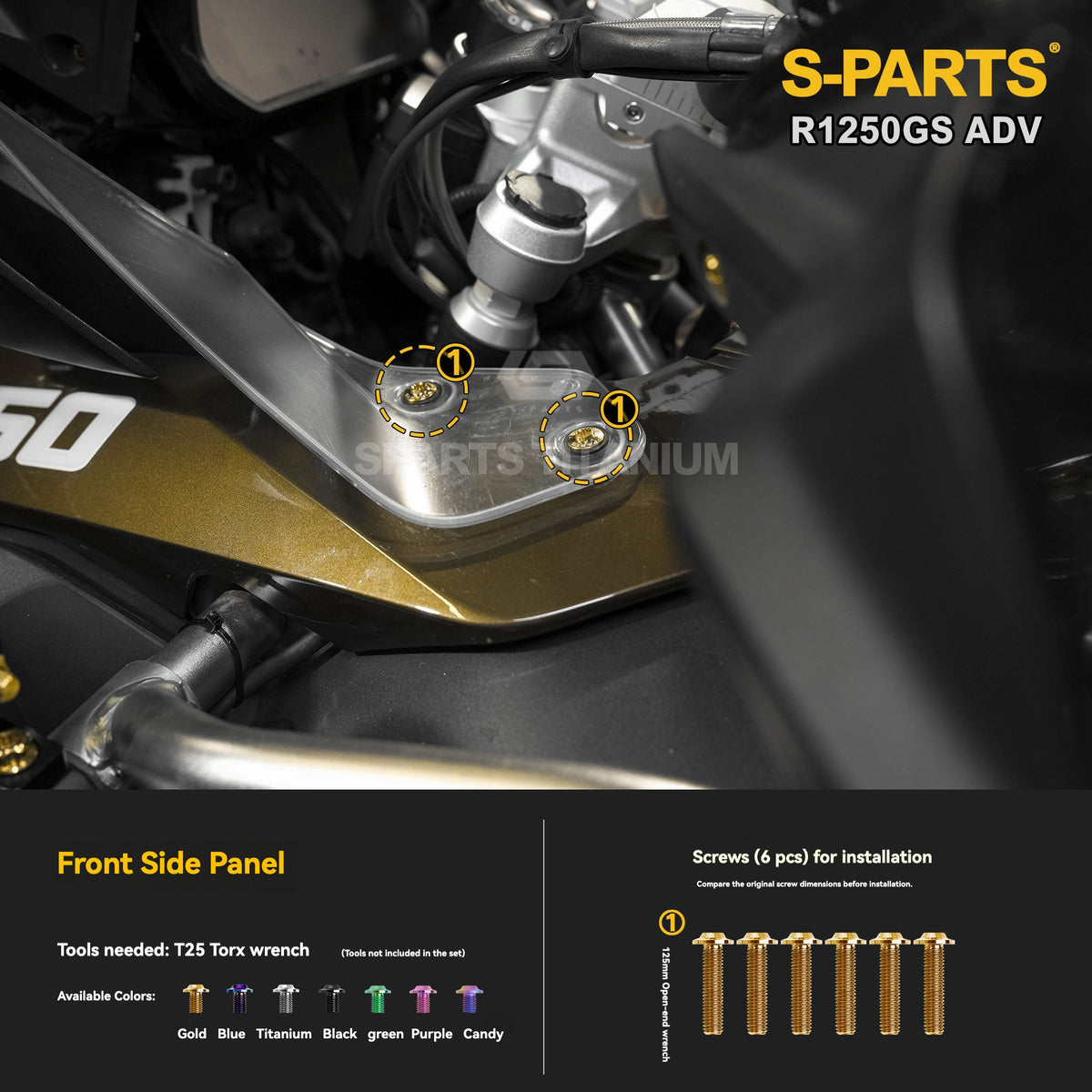 SPARTS Titanium Fairing, Spotlight & Accessory Bolt Kit for BMW R1250GS / ADV