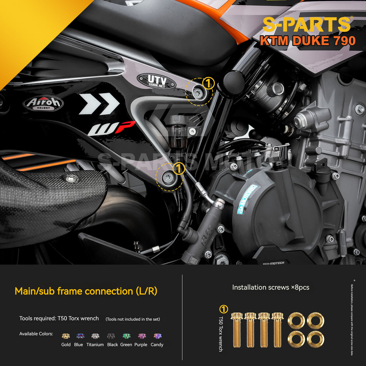 S-parts Titanium Engine Cover & Frame Bolt Kit for KTM DUKE 790 | Premium Grade 5 Power Hardware