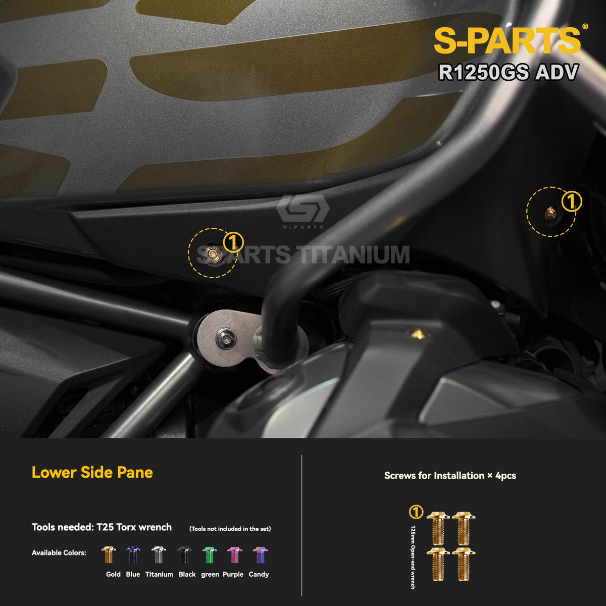 SPARTS Titanium Fairing, Spotlight & Accessory Bolt Kit for BMW R1250GS / ADV