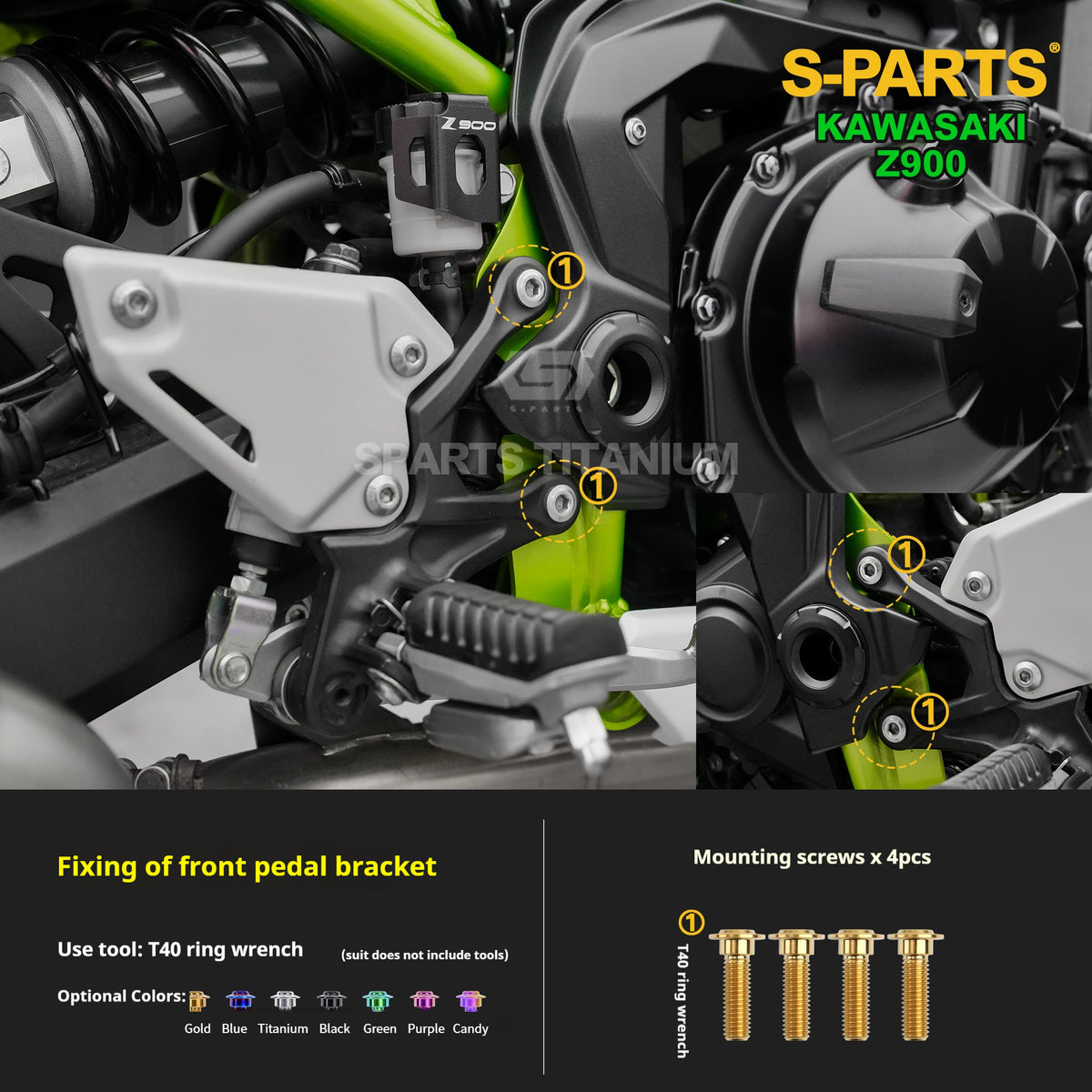 SPARTS TC4 Titanium Bolt Kit for Kawasaki Z900 2021 | Motorcycle Titanium Bolt Upgrade
