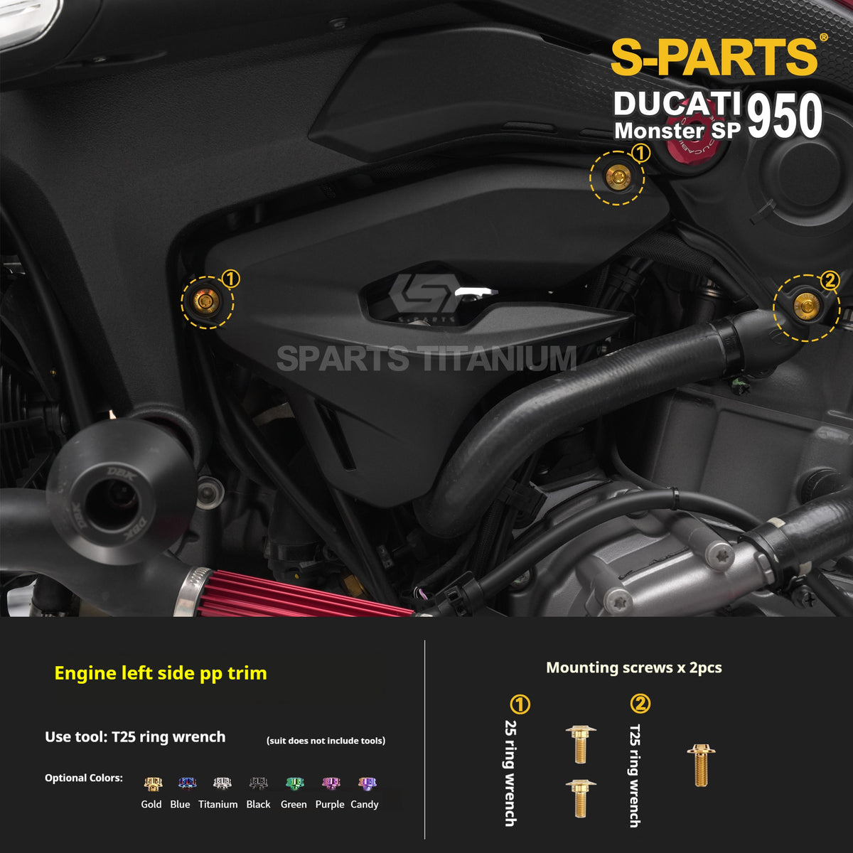 SPARTS Titanium Bolt Kit for Ducati New Monster SP 950 – CNC Titanium Upgrade Kit