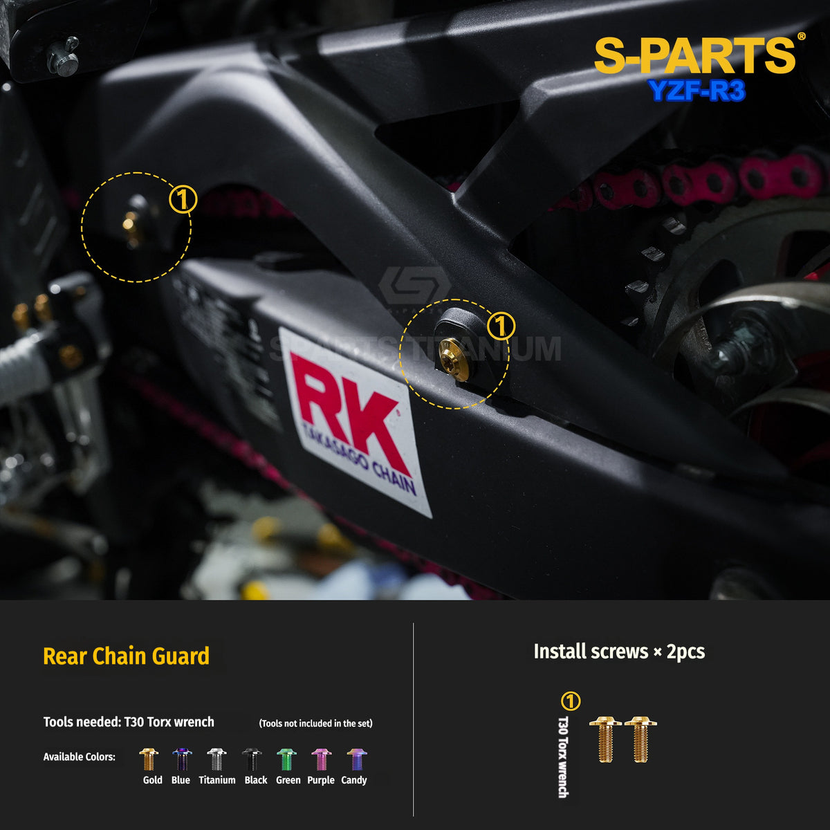 Yamaha YZF-R3 Titanium Rear Brake, Footpeg & Exhaust Bolts | SPARTS