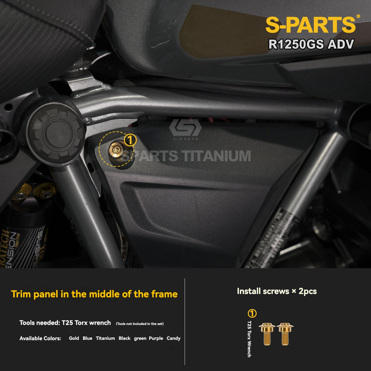 SPARTS Titanium Fairing, Spotlight & Accessory Bolt Kit for BMW R1250GS / ADV