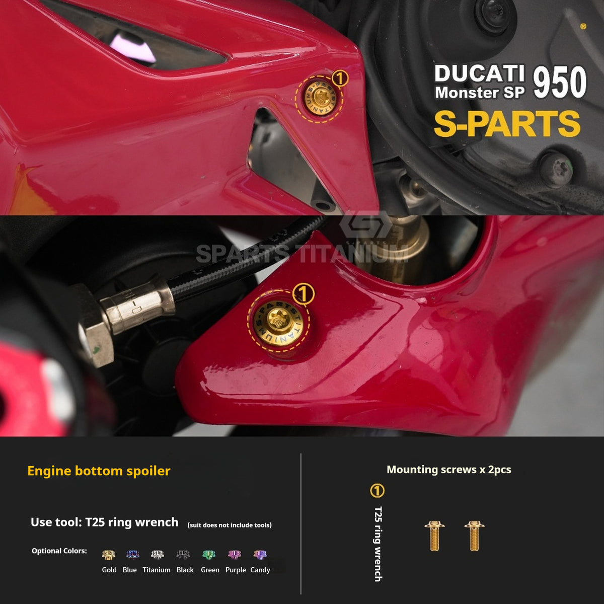 SPARTS Titanium Bolt Kit for Ducati New Monster SP 950 – CNC Titanium Upgrade Kit