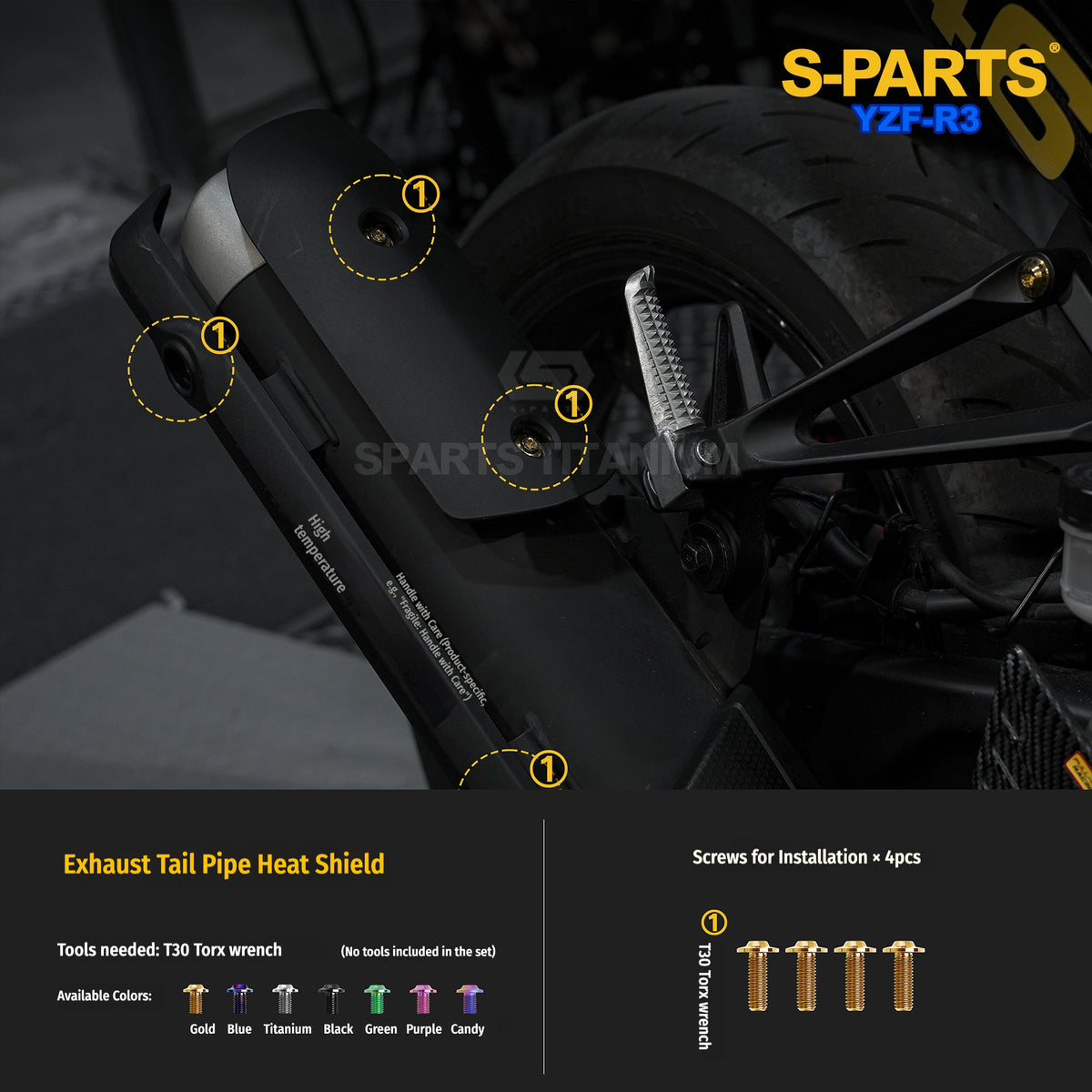 Yamaha YZF-R3 Titanium Rear Brake, Footpeg & Exhaust Bolts | SPARTS
