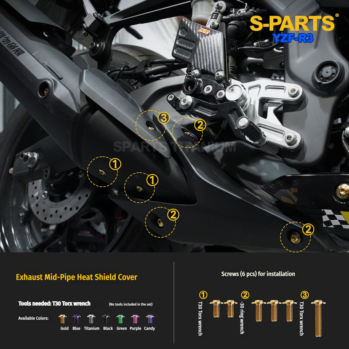Yamaha YZF-R3 Titanium Rear Brake, Footpeg & Exhaust Bolts | SPARTS
