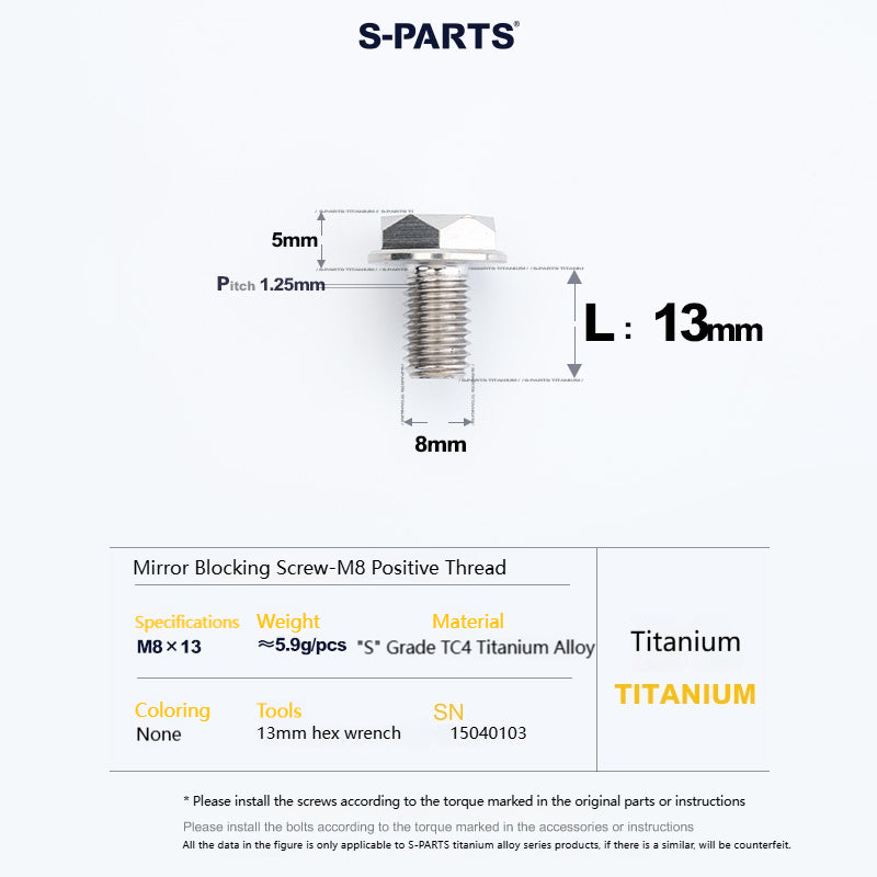SPARTS Titanium MirrorMotorcycle Rearview Mirror Bolts· M8/M10