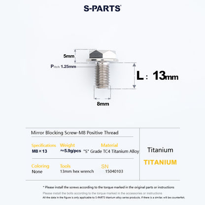 SPARTS Titanium MirrorMotorcycle Rearview Mirror Bolts· M8/M10