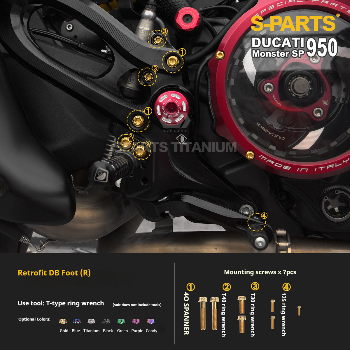 SPARTS Titanium Bolt Kit for Ducati New Monster SP 950 – CNC Titanium Upgrade Kit