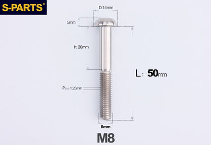 S-PARTS M8 A2 Series TC4 Titanium Bolts – Button Head Fasteners for Bicycle & E-Bike Upgrades