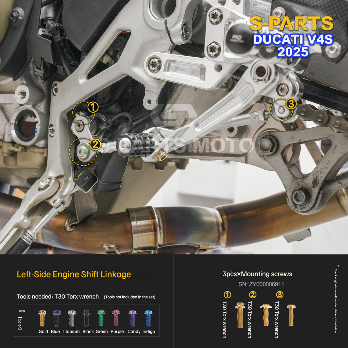 S-PARTS Titanium Engine and Rearset Fastener Kit for Ducati Panigale V4 S 2025