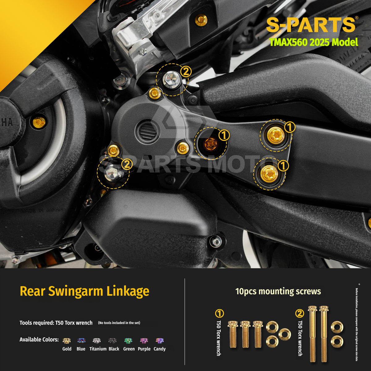 SPARTS Titanium Bolt Kit for YAMAHA TMAX560 2025-Rear Swingarm & Rear Wheel Section