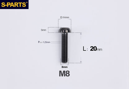 S-PARTS M8 A2 Series TC4 Titanium Bolts – Button Head Fasteners for Bicycle & E-Bike Upgrades