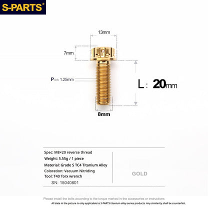 S-PARTS TC4 Titanium Mirror Plug Bolt M8 M10 RH/LH for Motorcycle
